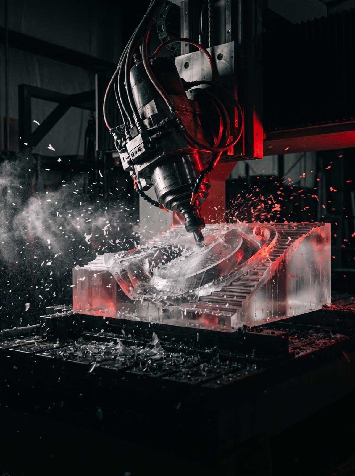 CNC spindle milling a thick acrylic sheet