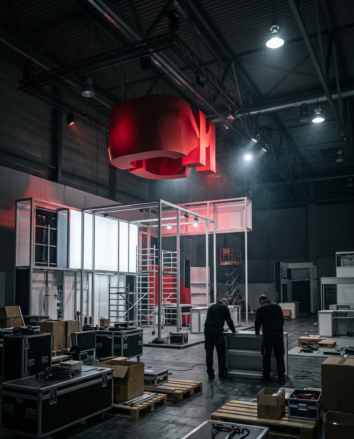 Trade-show stand being built during an overnight install