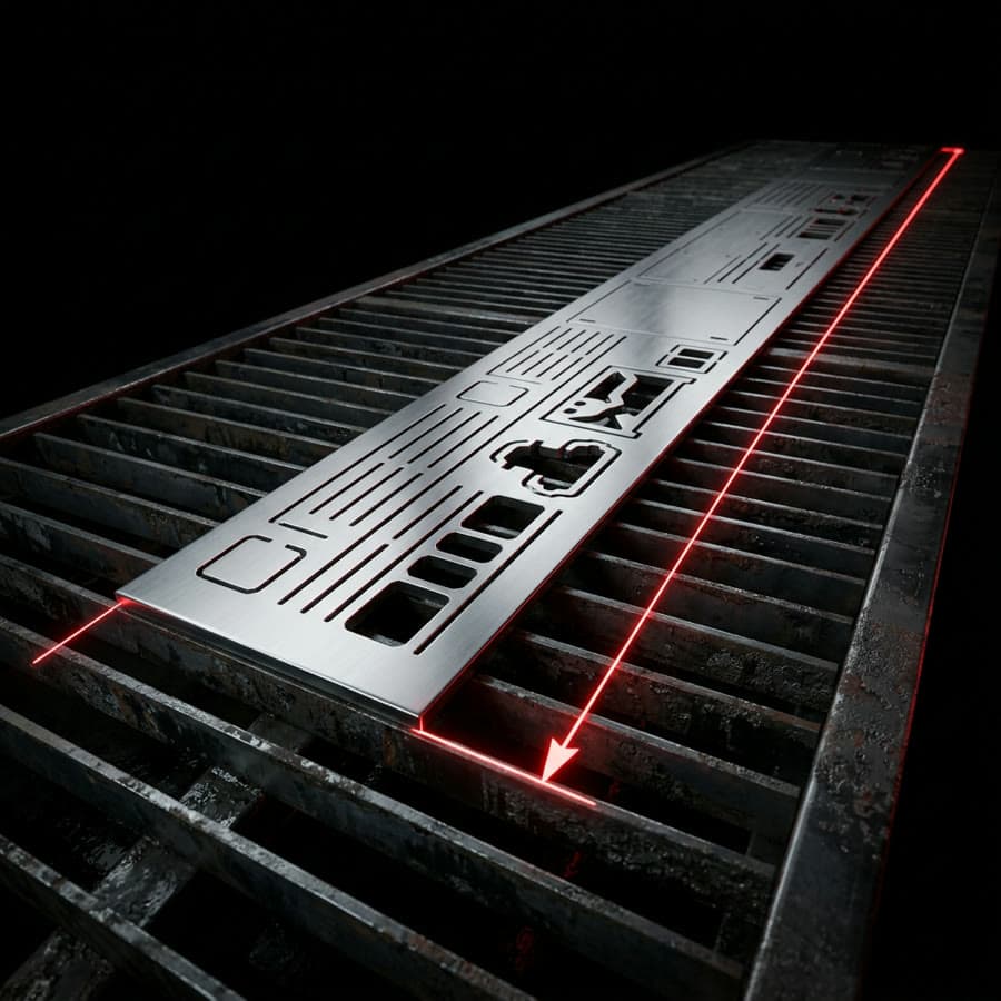 3D rendering of a large-format panel on the cutting bed